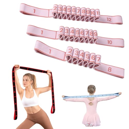 Resistance Bands Set with Numbers, 8/10/12 Loop Stretch Strap 3-Pack, Adjustable Exercise Bands for Yoga, Full Body Workout, Shaping, Stretching and Home Gym Exercise - color: Pink