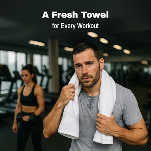 JMR White Bath Towels Bulk Pack of 12 (20x40) - 100% Cotton Lightweight & Quick-Dry Cotton Towels for Hotel, Rental Properties, Gym & Commercial Uses