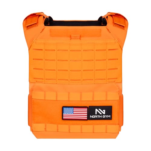 Northgym Adjustable Weighted Vest/Incl. 3D Weight Plates in 14lbs / 20lbs/ 30lbs/ 42.5lbs - Optimized Weight Distribution and with Curved Plates for Running, Functional Training and Working Out - style: Orange 14lbs