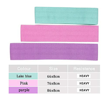 Hip Resistance Bands Non-Slip Design Fabric Booty Band Loop Set, 3 Size Fitness Workout Belts for Body Weight, Yoga and Pilates Exercise