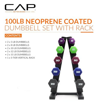 CAP Barbell Neoprene Dumbbell Weights Pairs & Sets | Color Series - style: 100 lb Set