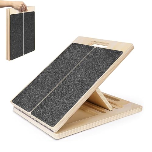 Wooden Slant Board, Portable Calf Stretcher, Adjustable 5 Incline Levels Stretch Board Support 500 lbs for Plantar Fasciitis Relief Therapy Foot Exercise Achilles Tendon - Home Gym