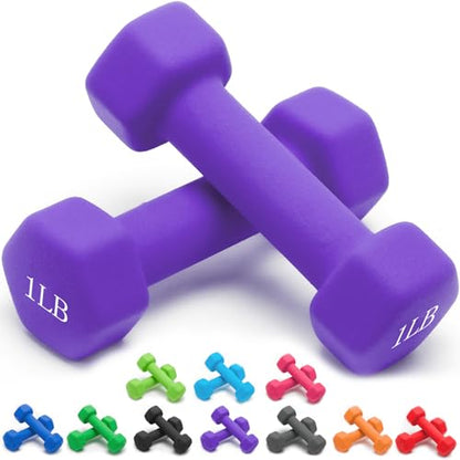 Portzon Weights Dumbbells 10 Colors Options Compatible with Set of 2 Neoprene Dumbbells Set,1-15 LB, Anti-Slip, Anti-roll, Hex Shape - color: Purple, style: 01-Pound, Pair