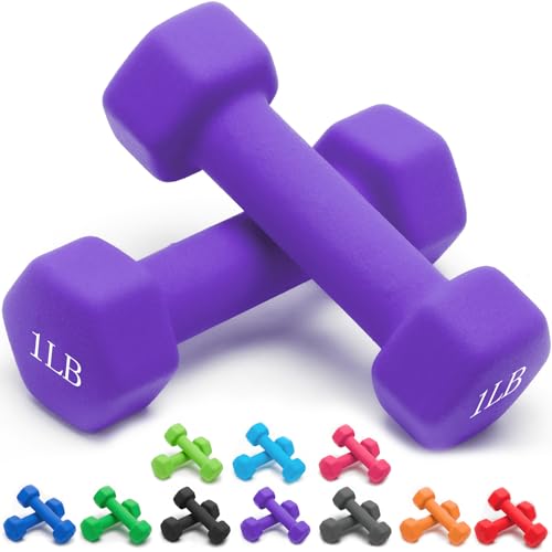 Portzon Weights Dumbbells 10 Colors Options Compatible with Set of 2 Neoprene Dumbbells Set,1-15 LB, Anti-Slip, Anti-roll, Hex Shape - color: Purple, style: 01-Pound, Pair