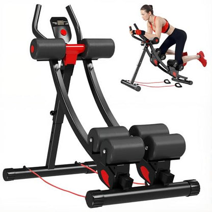 Dual Track Fitness Ab Machine Ab Cruncher, Adjustable Height Waist Trainer, Foldable Home Gym Equipment with 4 Adjustable Resistance Levels and Resistance Bands - size: Dual Tracks