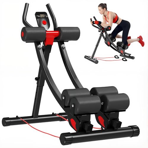 Dual Track Fitness Ab Machine Ab Cruncher, Adjustable Height Waist Trainer, Foldable Home Gym Equipment with 4 Adjustable Resistance Levels and Resistance Bands - size: Dual Tracks