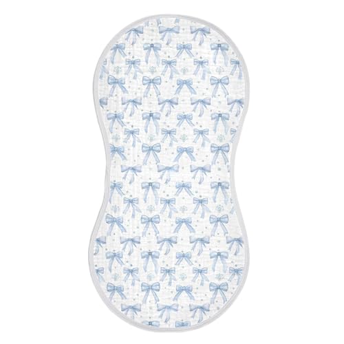 Light Blue Bows Muslin Burp Cloths 1 Pack - Extra Large 22"x11", 4-Layer Soft Absorbent Cotton, Waterproof Backing, Baby Drool Rags for Newborn