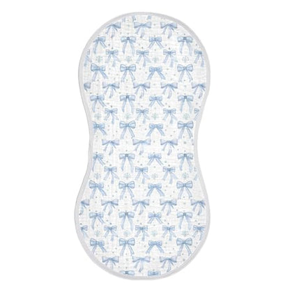Light Blue Bows Muslin Burp Cloths 1 Pack - Extra Large 22"x11", 4-Layer Soft Absorbent Cotton, Waterproof Backing, Baby Drool Rags for Newborn