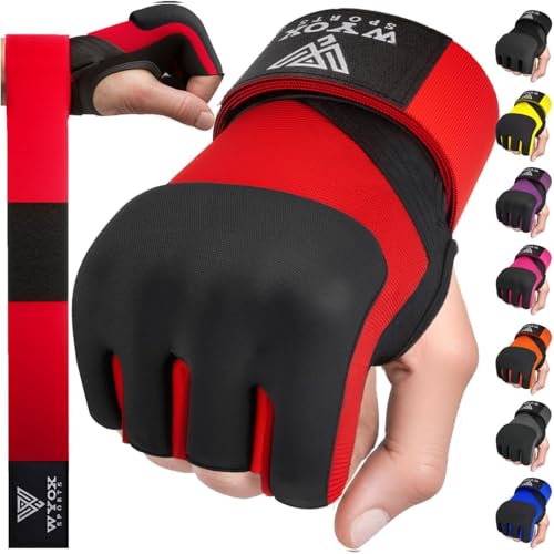 WYOX Neoprene Gel Boxing Hand Wraps Inner Gloves for Men & Women – 80cm/31in Quick Wrist Strap, Padded Knuckle Protection, Fingerless MMA Muay Thai Kickboxing Wraps for Training & Martial Arts - color: Red, size: S/M (7-8 inch)