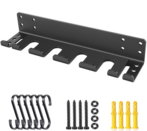 Heavy Duty Wall Mounted Barbell Holder, 5.8mm Thick Olympic Barbell Storage Rack with Hooks, Fits Bars Under 33mm, Space-Saving Home Gym Fitness Equipment Hanger