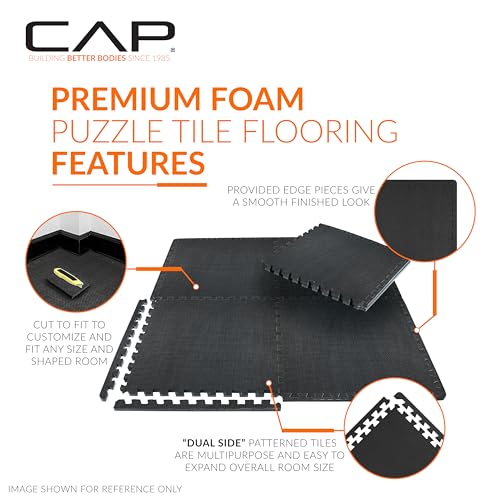 CAP 24-Inch EVA Interlocking Puzzle Mat, 1-Inch, Black T Pattern, 3-Pack