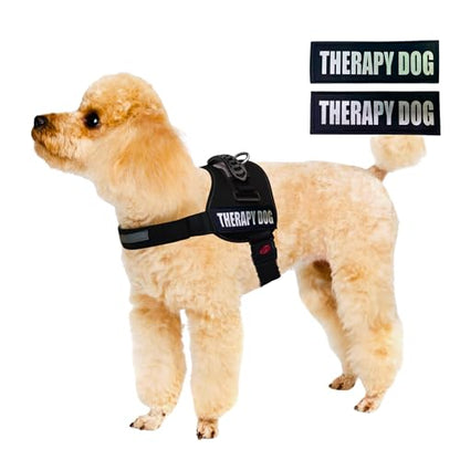 Reflective Therapy Dog Vest Harness, Woven Nylon, Adjustable Service Animal Jacket, with 2 Hook and Loop Therapy Dog Removable Patches. Black, Medium - color: Black, size: M 24''- 30'' Girth