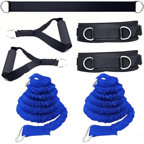 Resistance Speed Training Set, 8pcs Exercise Explosive Force Bounce Physical Equipment Double Rope Improve Agility Power Strength for Jumping Basketball Tennis Football Volleyball - color: Blue-6.6ft