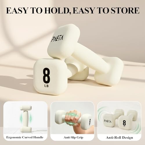 PAETA Neoprene Dumbbell, Hand Weights with Curved Grip for Women, Anti-Slip, Anti-Roll, Square Dumbbells for Full-Body Workout, Strength Training