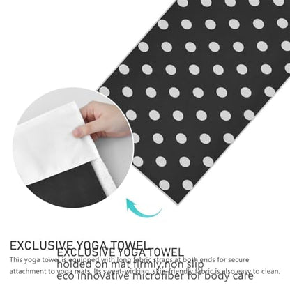 Black and White Polka Dot Yoga Mat Towel, Non-Slip Sweat Absorbent Lightweight Yoga Towel for Hot Yoga, Pilates, Fitness and Workout, Travel 72" x 27" Machine Washable