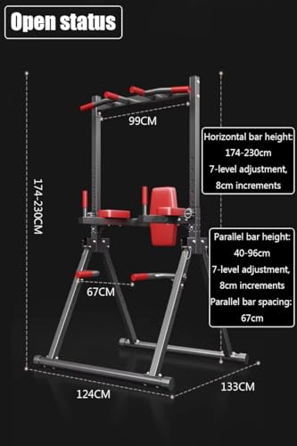 Power Tower Pull Up Dip Station Foldable,Home Gym Strength Training Equipment,7-Level Height Adjustment,Multi-Function Assistive Trainer for Muscle Building/Beginner Exercises
