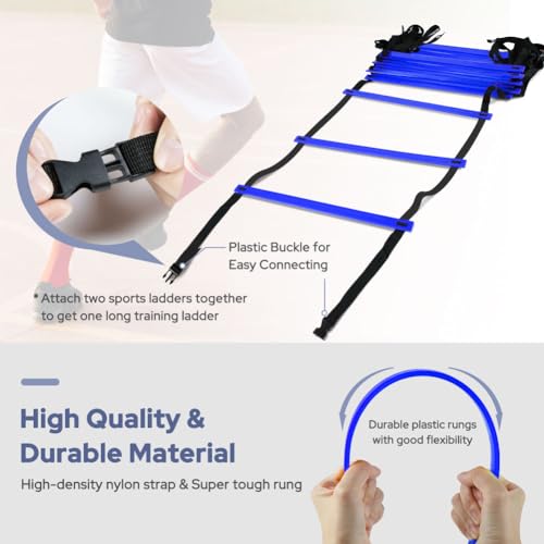 GHB Pro Agility Ladder Agility Training Ladder Speed 12 Rung 20ft with Carrying Bag - color: Blue