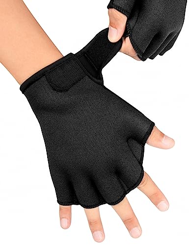 FitsT4 Sports Aqua Gloves Webbed Paddle Swim Gloves Fitness Water Aerobics - color: Black, size: Small