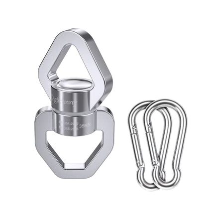 Swivel Hook for Swing, Safety Swing Swivel with 2 Carabiners, Rotational Device Swing Spinner for Web Tree Tire Rope Swing, Aerial Dance, Children’s Swing - style: Silver-1 Pack with 2 Carabiners