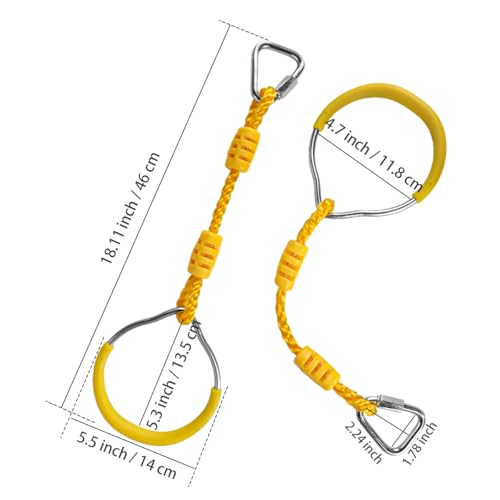 Multi-Color Ninja Rings & Monkey Bars - Adjustable Backyard Obstacle Course for Kids & Adults, Heavy-Duty Gymnastic Swing Rings, Ninjaline Slackline Training Kit (Yellow) - color: Yellow