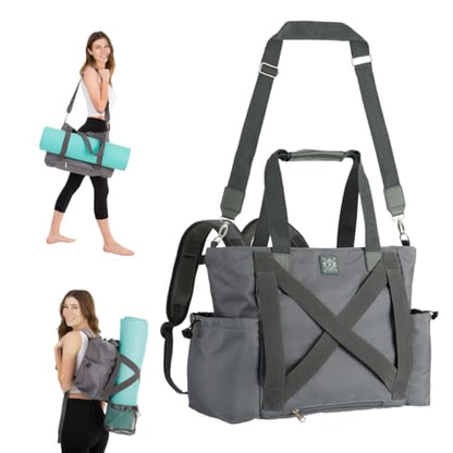 Yoga Mat Bag 4-in-1 Backpack, Tote Bag, Cross Body, Shoulder Bag – Water-Resistant, Durable, with Pockets, fits Thick & XL Mats – Carrier for Women & Men Ideal for Gym, Pilates, and Travel