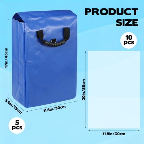 5 Pack Waterproof Sandbags with Handles, Heavy-Duty 50lb Capacity Vinyl Anchor Weights, Training Sand Sack for Securing Inflatable Bounce Houses, Water Slides, Tents & Backyard Parties(Blue)