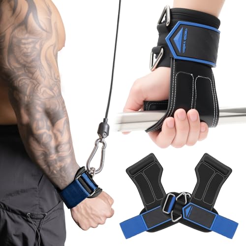 Non-Slip Gym Wrist Sraps for Weightlifting, Double Rubber Weight Lifting Straps with D Rings for Cable Machine Workout, Wrist Wraps with Cushion Wrist Loop for Men Women Deadlift - color: Black blue, size: L（6.3-8.3Inch）