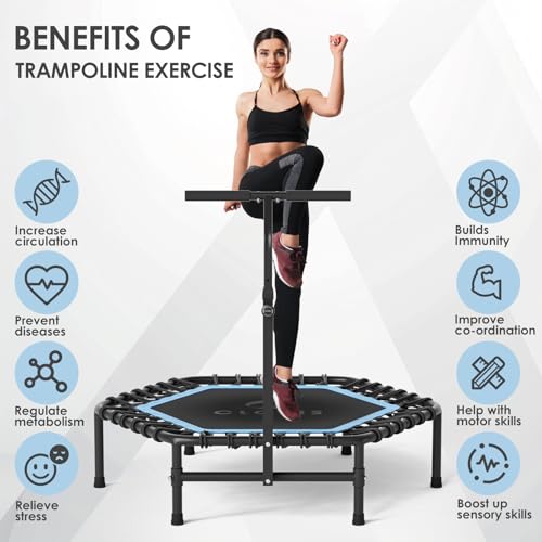 45'' Rebounder Trampoline for Adults - Max Load 450lbs, Trampoline with Adjustable Foam Handle Indoor/Outdoor Fitness Body Exercise - color: Blue