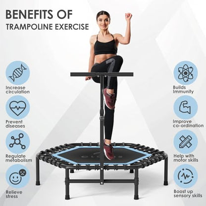 45'' Rebounder Trampoline for Adults - Max Load 450lbs, Trampoline with Adjustable Foam Handle Indoor/Outdoor Fitness Body Exercise - color: Blue