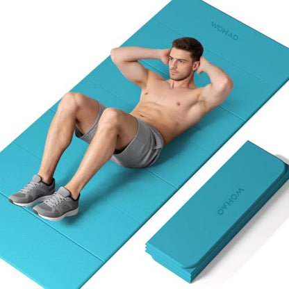 7-Fold Yoga Mat 74"x31" - 0.31 Inch Thick Folding Exercise Mat, Extra Wide Non-Slip POE Mat for Travel, Storage, Yoga, Pilates, Meditation & Home Gym, Lightweight & Portable - color: Acid Blue