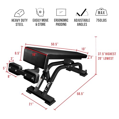 Valor Fitness Adjustable Weight Bench - 16 Position Decline to Flat Utility Bench with Wheels for Ab Crunch Core Training Strength Workouts Weightlifting and Barbell Exercises