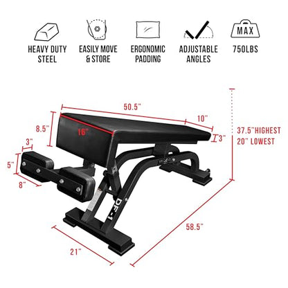 Valor Fitness Adjustable Weight Bench - 16 Position Decline to Flat Utility Bench with Wheels for Ab Crunch Core Training Strength Workouts Weightlifting and Barbell Exercises