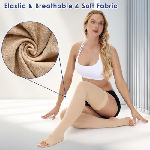 beister 15-20 mmHg Open Toe Medical Compression Stockings for Women Men, Thigh High Graduated Compression Socks with Dot Silicone Band, Support Circulation Pressure Stockings for Varicose Veins, Edema
