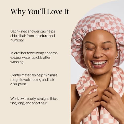 Kitsch XL Microfiber Hair Towel Wrap for Women - color: Blush Checkered