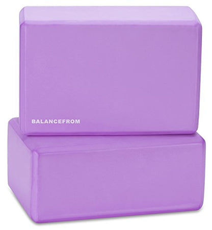 Fitvids Set of 2 High Density Yoga Blocks, 9"x6"x4" Each - color: Purple