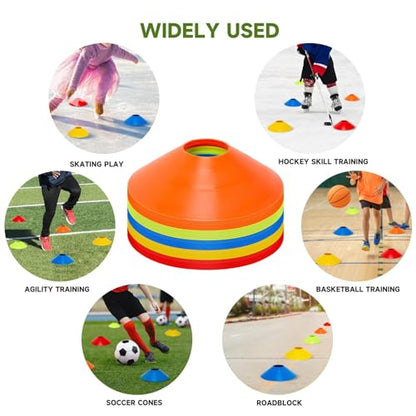 35/65/105 PCS Agility Soccer Cones for Training, Reusable Sports Cones for Drills with Mesh Bag, Training Cones for Soccer Practice, Football, Basketball - Disc Cones Training Equipment