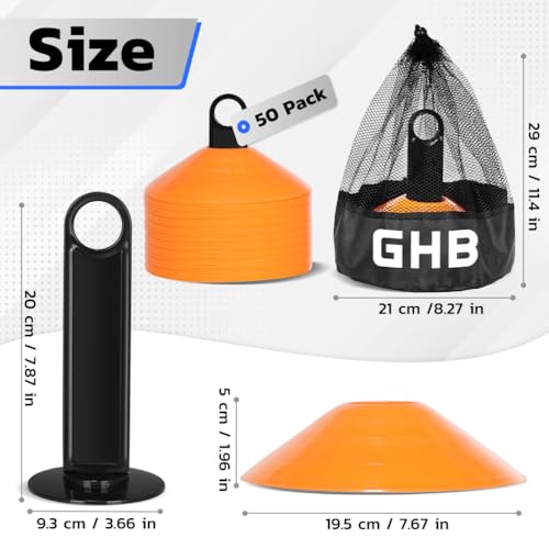 GHB Soccer Cones 25/50/100 Pack Disc Soccer Sport Cones - color: 50Pcs Orange