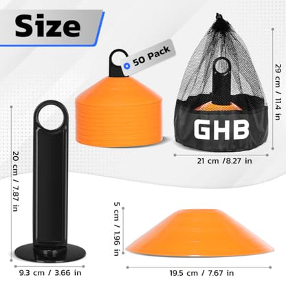 GHB Soccer Cones 25/50/100 Pack Disc Soccer Sport Cones - color: 50Pcs Orange