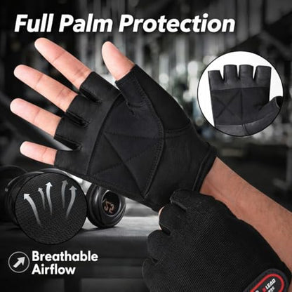 Weightlifting Gym Gloves – Workout Gloves for Men & Women with Wrist Support, Non-Slip Palm & Breathable Leather Design for Powerlifting, Training & Fitness