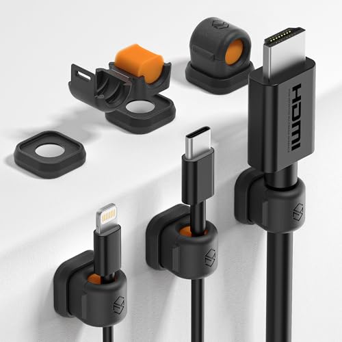 Sinjimoru Magnetic Cable Clips 6 Pack, Cord Organizer for Desk, Black - color: Black