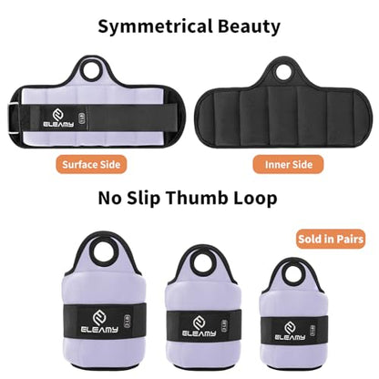 ELEAMY Wrist Weights for Women & Men - 0.5/1/1.5/2/3lb*2 Pairs - color: Black-Light Purple, size: 1.0 Lbs Each (2.0 Lbs Pair)