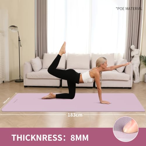 Extra Wide & Thick 8mm Yoga Mat, 72"x31.5" - color: Purple