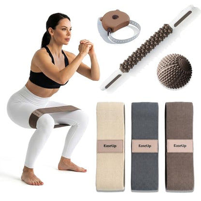 EaseUp Resistance Bands Set for Working Out,Muscle Roller Massage Roller Stick,Massage Ball Yoga Set,Pilates kit for Home Workouts for Beginners