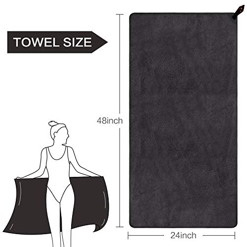 SUNLAND Microfiber Gym Bath Towels for Men Momen 24x48In - color: Black+grey