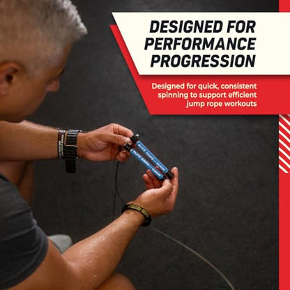 Elite Jumps Surge Professional Speed Rope for Double Unders - Patented Dual Bearing Ultra Light-Weight Handle for Premium Spin Control and Kink-Resistant Cable for fast Speed Jump Rope - color: Powder Blue