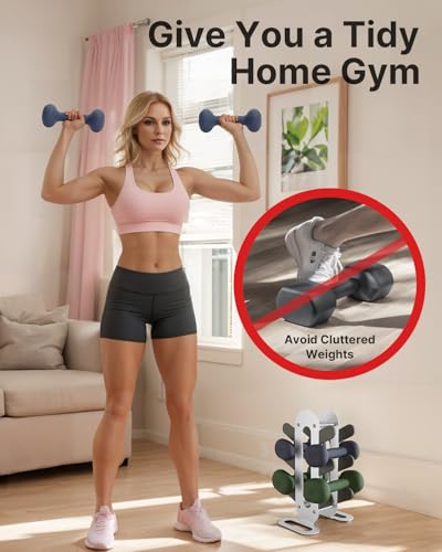 Compact Dumbbell Rack Stand – Space-Saving Weight Rack for Home Gym, Sturdy Weight Holder for Dumbbells, Small Weight Rack for Women’s Weights & Free Weight Storage (Dumbbells Not Included) (White, 3-Tier)