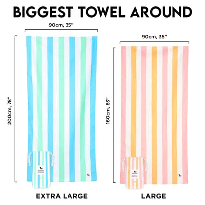 Dock & Bay Beach Towel - Quick Dry, Sand Free - Compact, Lightweight - 100% Recycled - Includes Bag - Summer - Unicorn Waves - Large (160x90cm, 63x35)