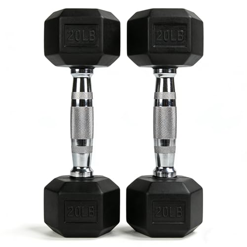 Hex Dumbbell Set – 5lb to 90lb Rubber Coated Hex Dumbbell, Heavy Duty Weights for Home Gym, Strength Training, Men and Women (Single or Pair Options Available) - color: 20 lb Pair