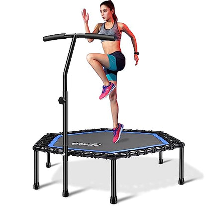 Newan 48'' Fitness Trampoline with Adjustable Handle Bar, Silent Trampoline Bungee Rebounder Jumping Cardio Trainer Workout for Adults - Max Limit 330 lbs - color: Blue