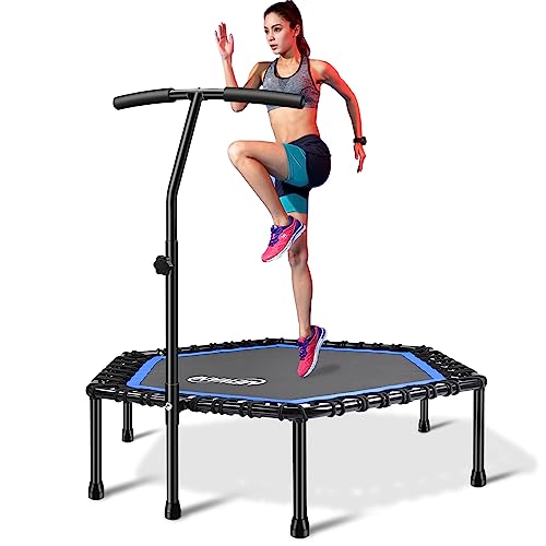 Newan 48'' Fitness Trampoline with Adjustable Handle Bar, Silent Trampoline Bungee Rebounder Jumping Cardio Trainer Workout for Adults - Max Limit 330 lbs - color: Blue